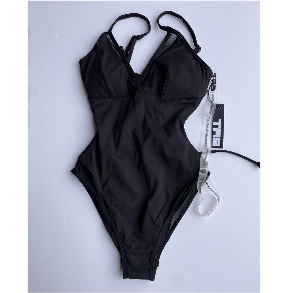 TA3 Meshy One Piece Swimsuit Corset Sculpting Black Size XS Regular/Long NEW